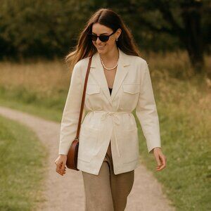 *COMING SOON*  MANGO Linen-Cotton Blend Oversized Blazer – Neutral Cream, Size M